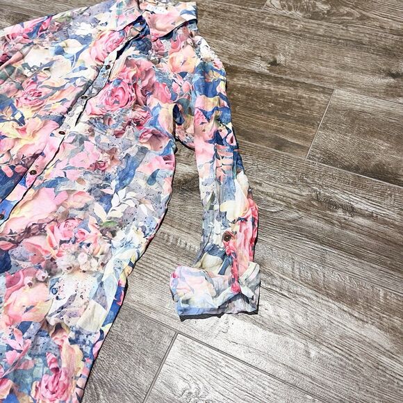 Johnny Was 3J Workshop Shirt Small Water Color Floral Silk Blend Button Down - Picture 8 of 16